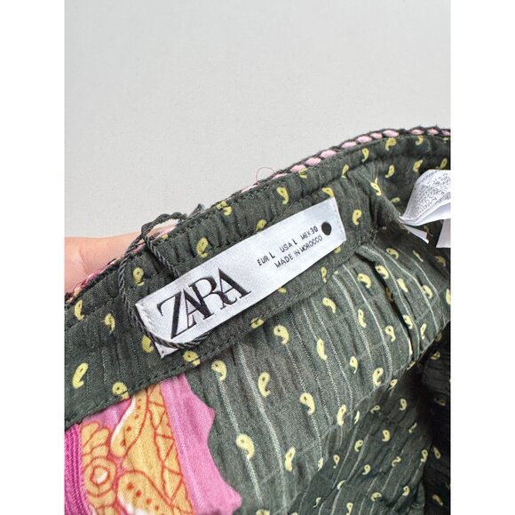 ZARA Green Pink Printed Beaded Front Tie Mini Pareo Sarong Skirt, Size L - Picture 8 of 13